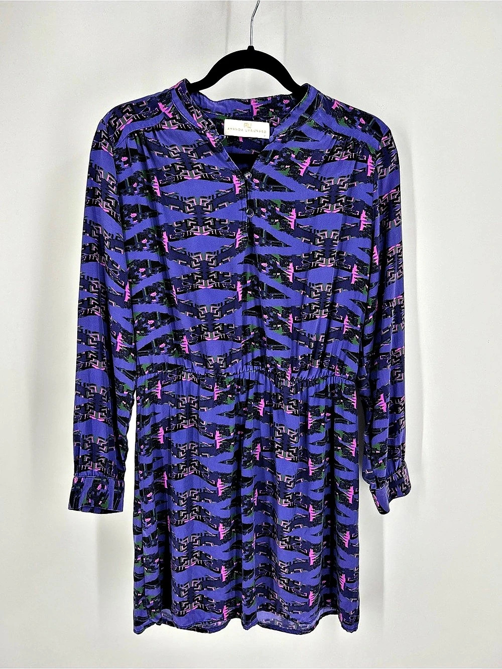 Amanda Uprichard 100% Silk Geometric Aztec Print Mini Dress Purple M